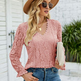 Vintage Long Sleeve Hollow Flowers Sexy Shirts Lace Tops