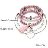 4 Piece Pink Tassell Bracelet Set 18K White Gold Plated Bracelet ITALY