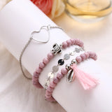 4 Piece Pink Tassell Bracelet Set 18K White Gold Plated Bracelet ITALY
