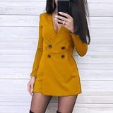 80% Hot Sales!!! Chic Women Solid Color Long Sleeve V Neck Double-breasted Dress Short Jumpsuit