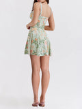 Women s Floral Print Dress Summer Front Tie Up V-Neck Open Back Party Mini Cami Dresses Y2K Female Slip Sundress Streetwear