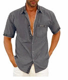 Summer Men's Non Iron Cardigan Casual Shirt Short Sleeve Fashion Polo Neck Elegant Shirts For Men Business Dress Tops