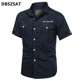 New Casual Shirt Men Summer Breathable Mens Shirts 100% Cotton Military Solid Short Sleeve Dress Shirts Male Chemise Homme M-4XL
