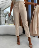 2023 Summer Women's Pants Fashion Solid Work Dress Elegant Commuting Plain High Waist Work Pants with Belt