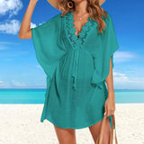 Sheer Swim Cover Up Stylish Women's Beach Dress with Lace Trim Flowy Swimsuit Cover Up for Summer V-neck Chiffon for Pool