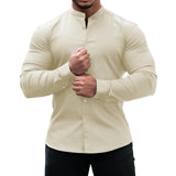 Men's Casual Shirt Slim Fit Micro-elastic Long Sleeve Comfortable Versatile Stand Collar Tops Camisas Men Dress Shirt