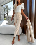 2023 Summer Women's Pants Fashion Solid Work Dress Elegant Commuting Plain High Waist Work Pants with Belt