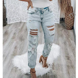 Wepbel Streetwear Jeans Fashion Slim Fit High Waist Hole Slimming Ripped Denim Trousers Women's 2023 Summer Washed Ripped Dress