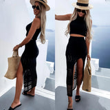 Beachwear Women Summer Dress Vacation Outfits for 2023 New Ladies Split Skirt Two Piece Solid Spandex Beach CoverUp
